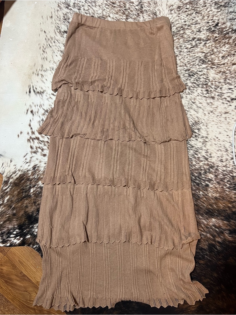 Christina Blush Linen/Cotton Maxi Skirt with Ruffle Tiers